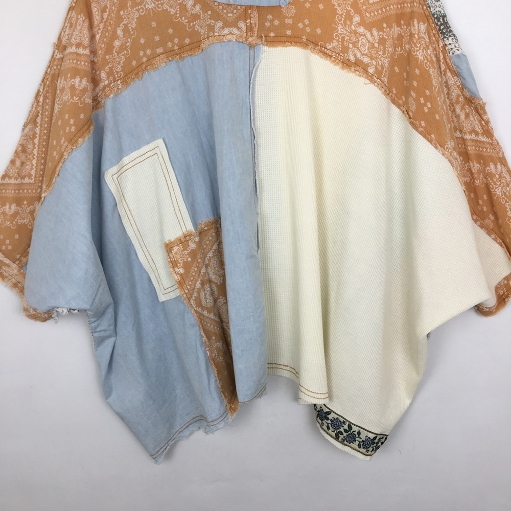 POL Light Denim Mixed Patchwork Boxy Oversized Boho Top Shacket Women’s Size M - Picture 14 of 16